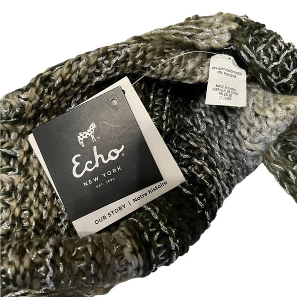 🎁 NWT Echo neutral & silver metallic textured infinity scarf, tan gray black